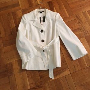 Ellen Tracy White Cotton Belted Jacket - Size 10